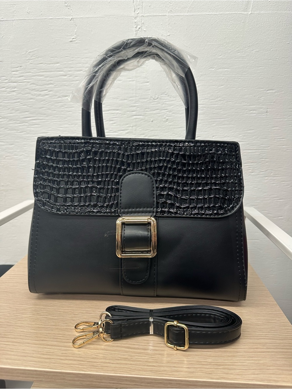 Black PU leather handbag